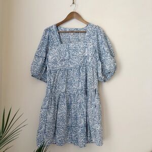 Anna Cate Harper Square Neck Blue Floral Dress Large